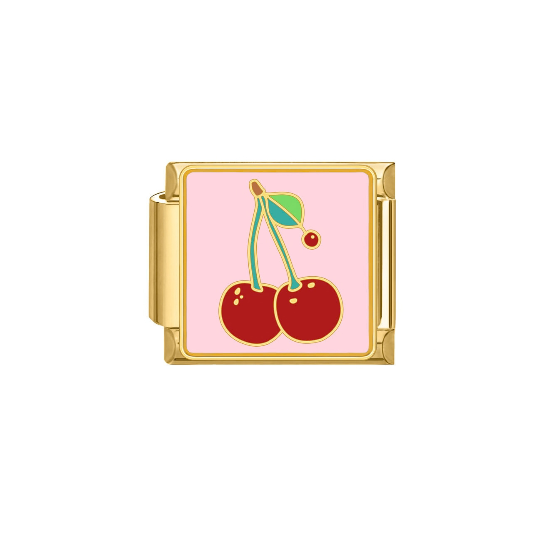 Pink Cherries Gold Charm