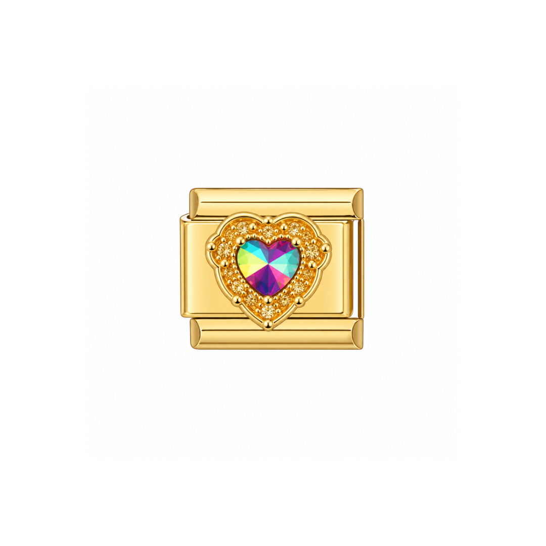 Pink Diamond Heart Gold Charm