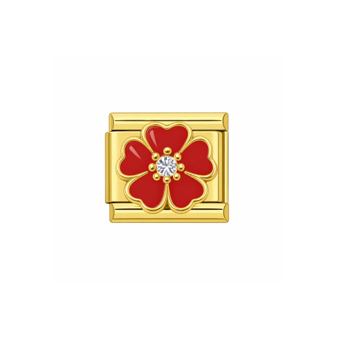 Red Flower Gold Charm