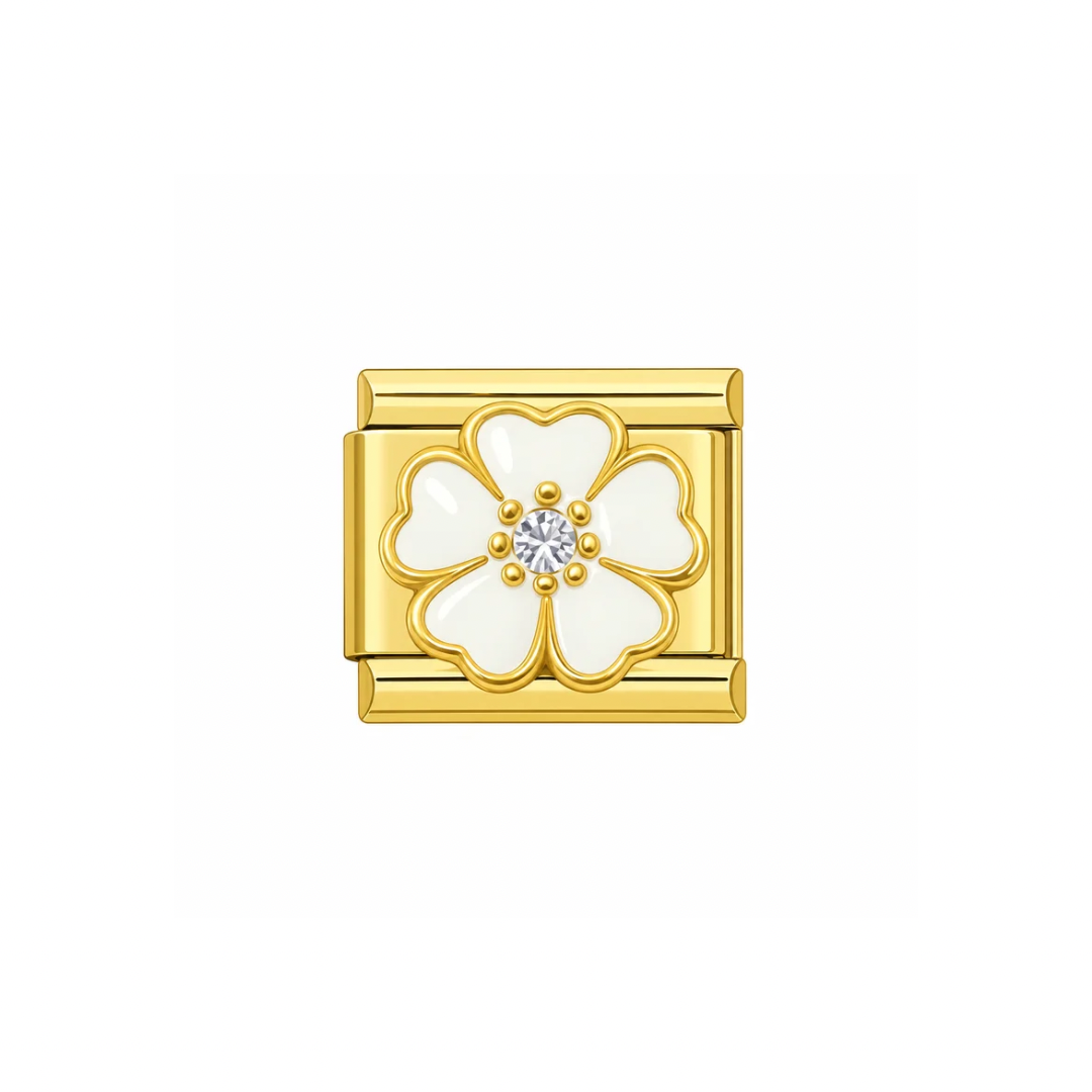White Flower Gold Charm