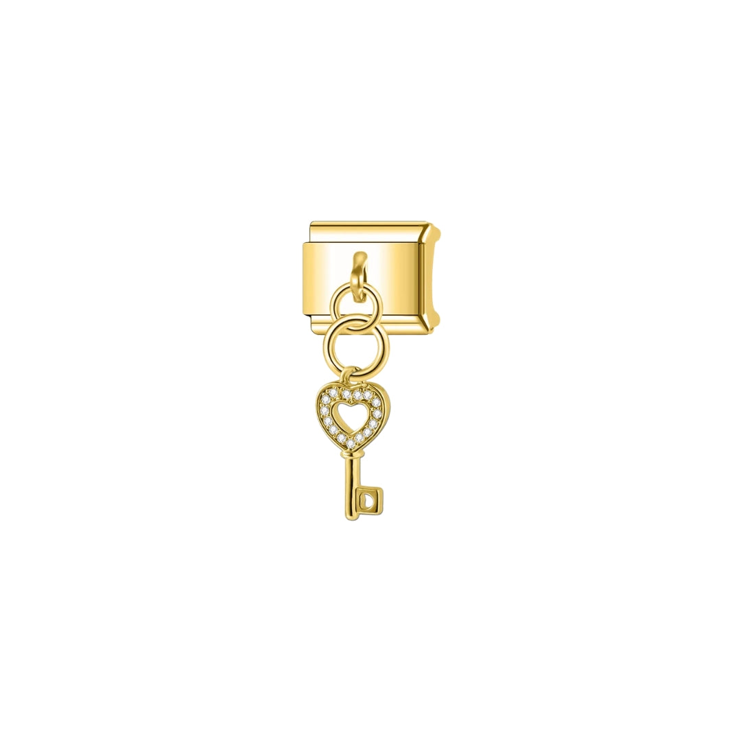 gold heart key charm
