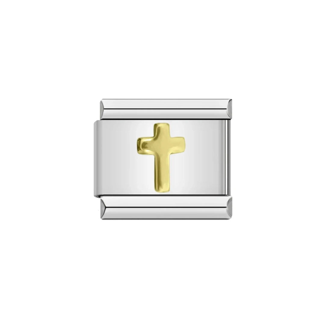 silver and gold cross charm