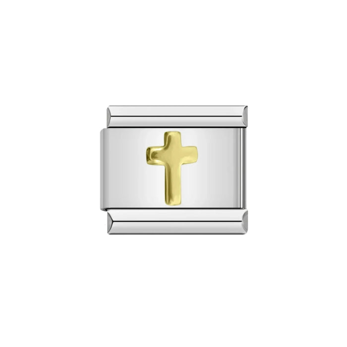silver and gold cross charm