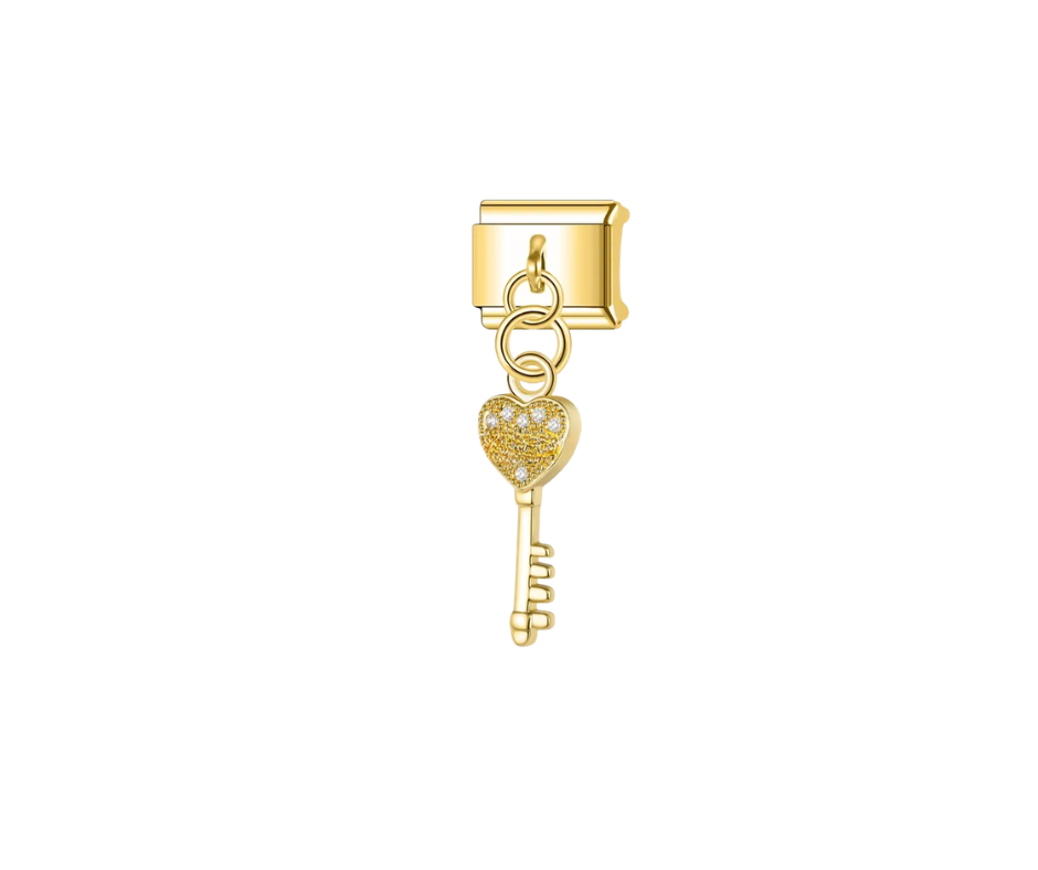 gold heart key charm
